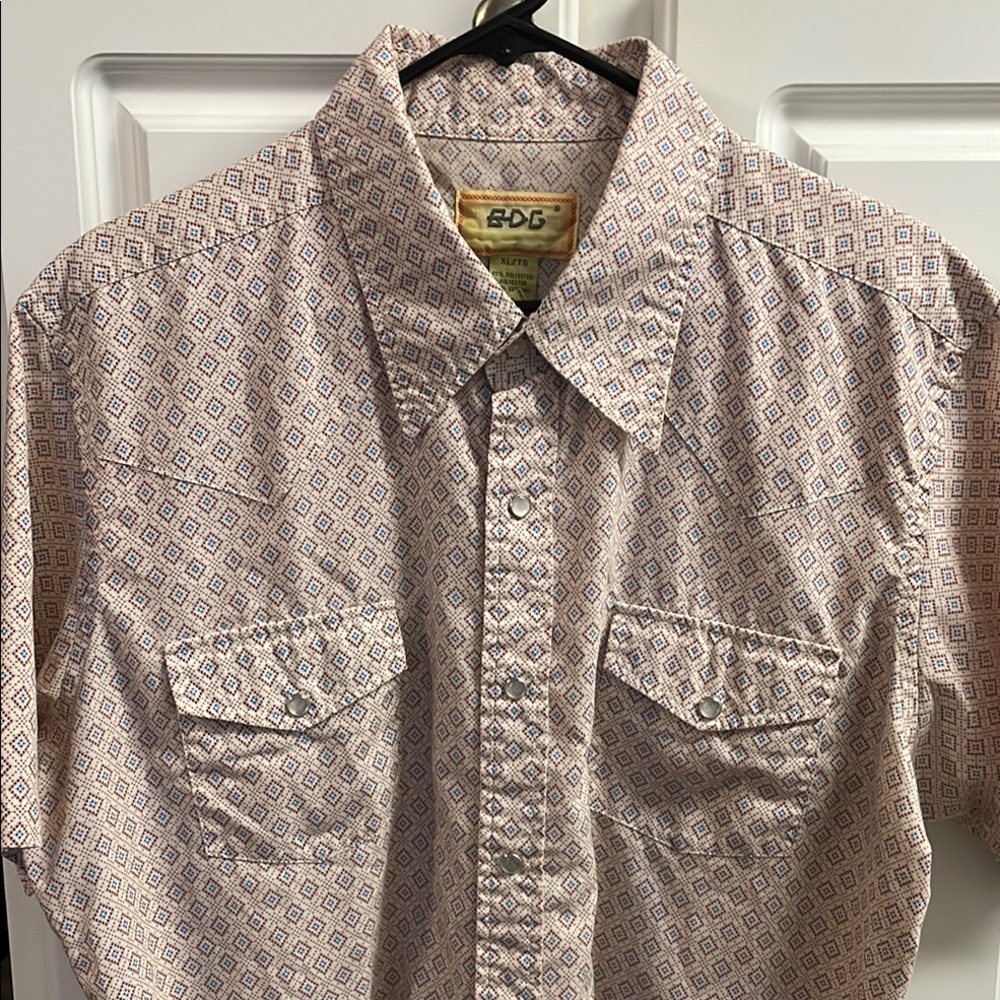 BDG Cream and Blue Casual Button Down Shirt